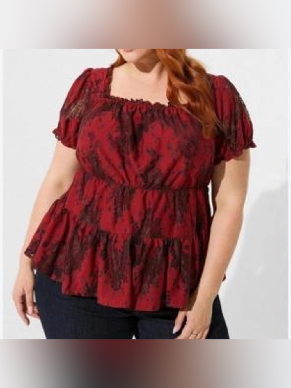 NWT Torrid Red Lace Tiered Square Neck Babydoll Blouse Size 5 (5X)